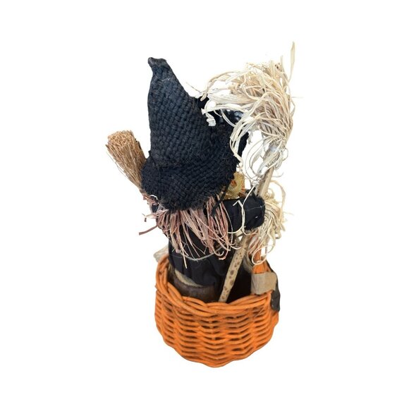Vintage Paper Mache Halloween Wicker Basket Cornhusk Doll Wicker Creepy Doll - Picture 4 of 8